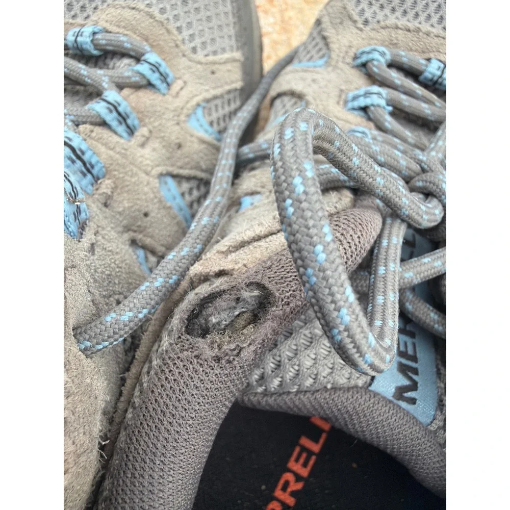 Merrell Alverstone Grey Blue Suede Mesh Hiking Shoes Womens 8 J035938